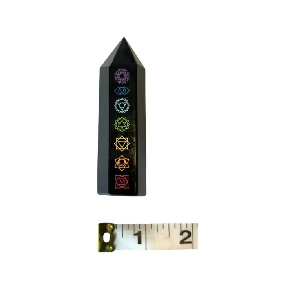 Obsidian Crystal 2PC Obelisk Seven Chakra Towers Black Protection Spiritual